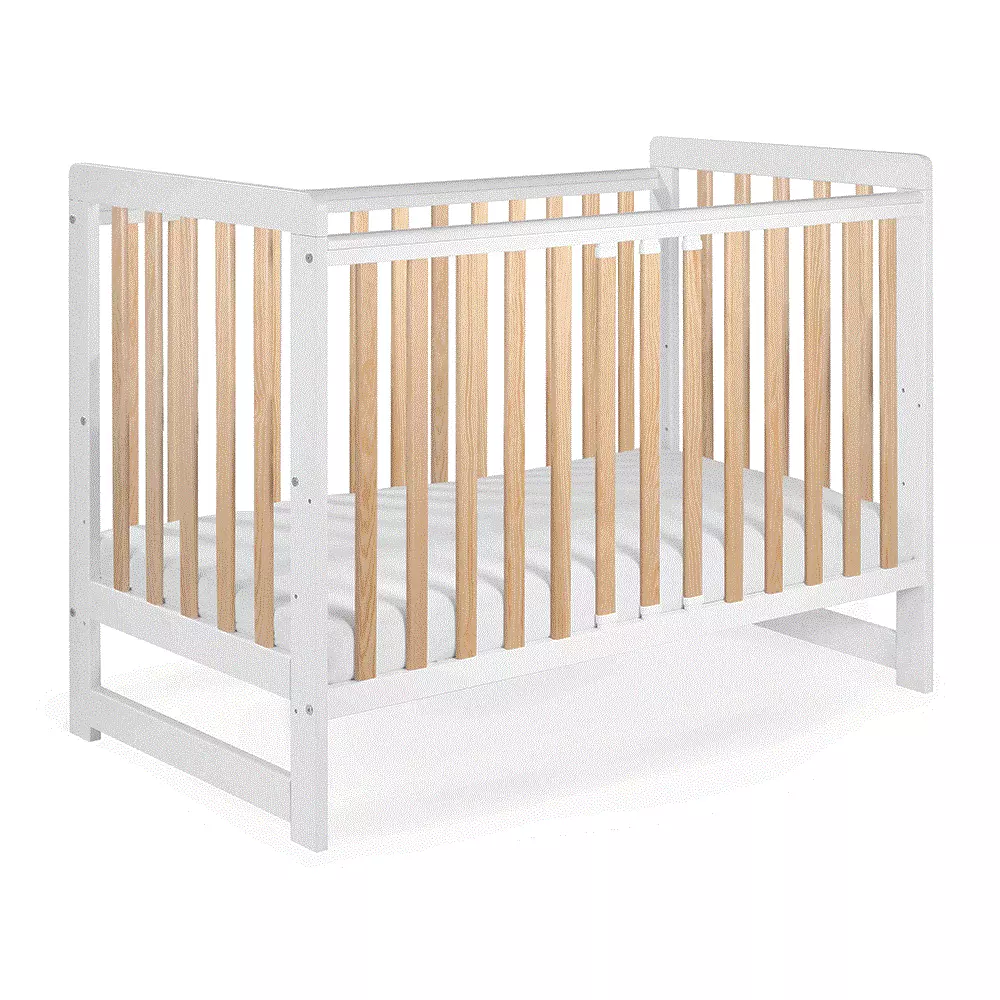 Medinė kūdikio lovytė 120x60 Reguliuojamas aukštis & Išimami pagaliukai | BaltaBuk