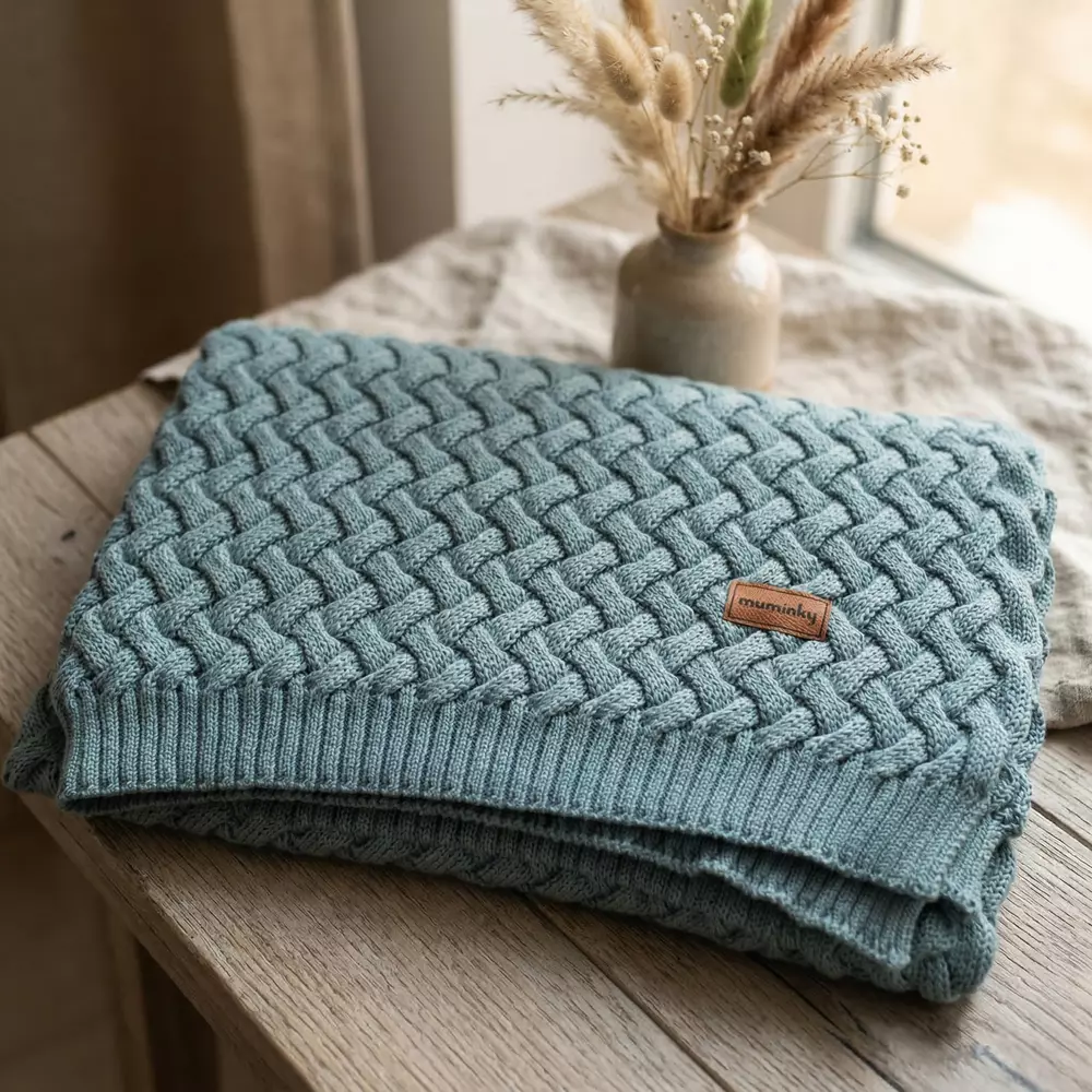 Merino vilnos antklodė Pynė 75x100 | Žalia (Sage)